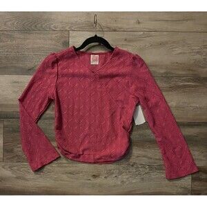 Belle Du Jour Girls Floral Long Sleeve Top Pink Cinched Sides Size Large